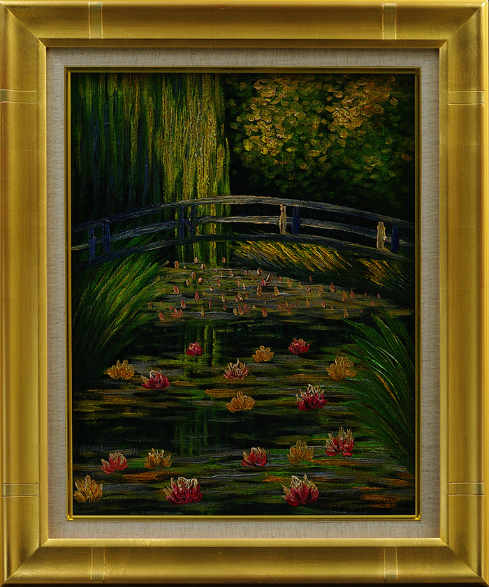 モネ 油彩 肉筆『睡蓮』表サイン ギャラリー販売証明書 F6号 額装 b562