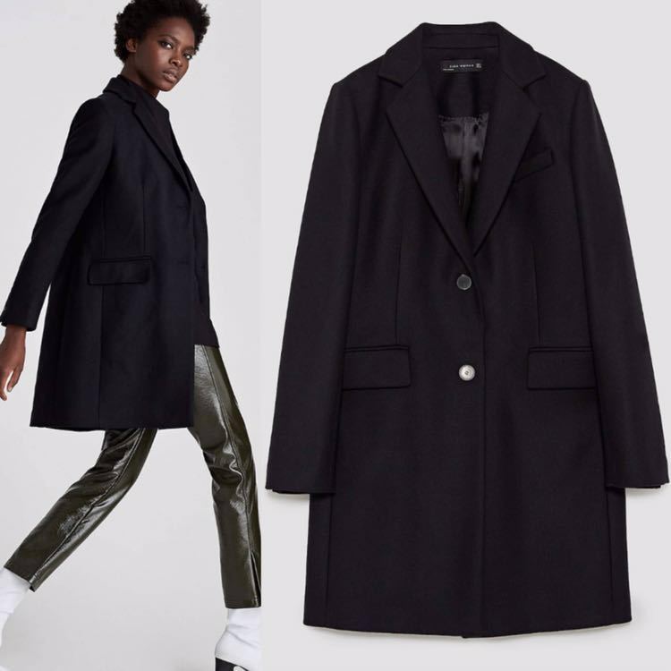 ZARA ブラック チェスターコート XL ZARA - ZARA チェスターコート