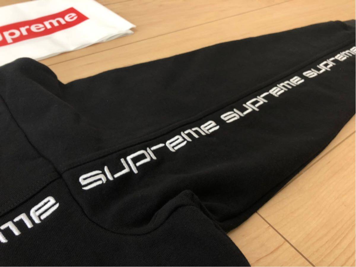 L 18FW Supreme Text Stripe Hooded Sweatshirt BLACK LARGE テキスト ストライプ パーカー FK BOX ステッカー シュプリーム