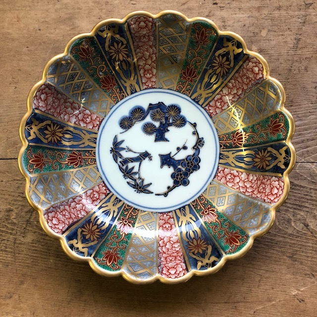林九郎作 RINKUROU KILN 献上錦菊割内外 多用鉢揃い 古伊万里様式 染錦