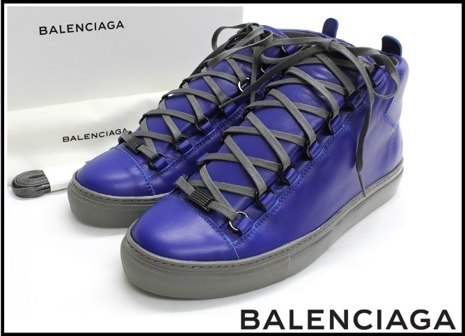 8万新品◇43=28㎝◇BALENCIAGAバレンシアガ 青レザーハイカット