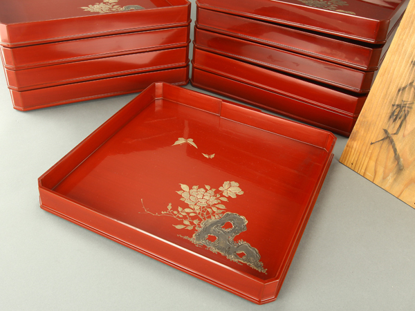 能登輪島塗 柴田屋造 花の丸蒔絵 屠蘇器 共箱 木製漆器 盃