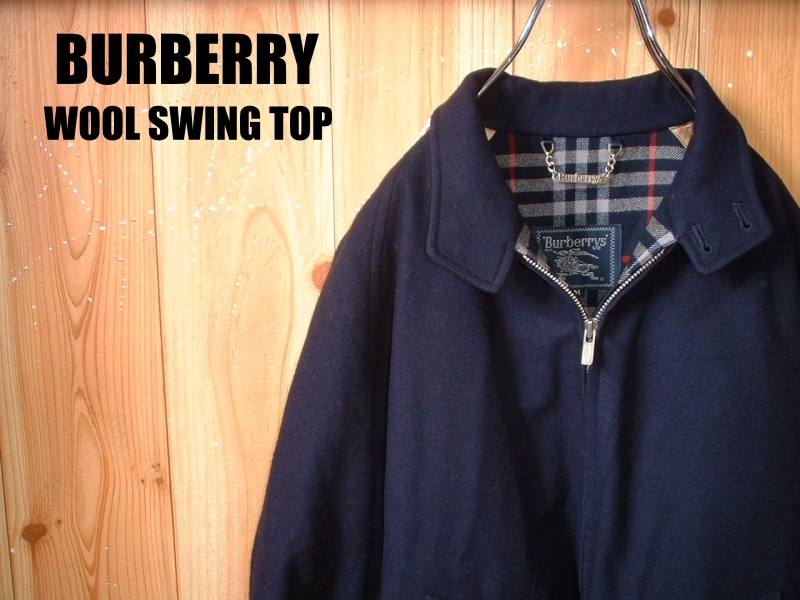 高級BURBERRYネイビーウールスイングトップ美品インナーノバチェックMメルトンジャケット正規バーバリー紺ワンポイントブルゾン