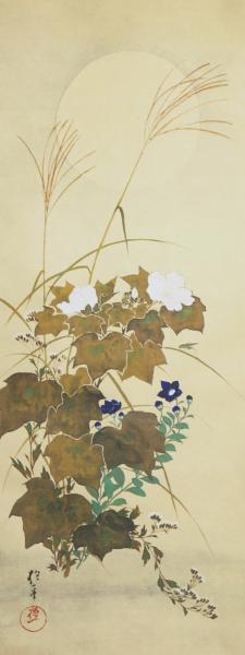 WISH】酒井抱一「秋草螽図」工芸画 掛軸 絹本 〇江戸琳派の祖、重文に