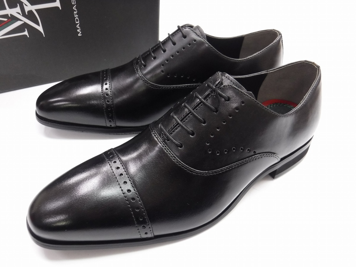 KK26 madras マドラス 新品 黒メダリオン牛革レザー内羽根ストレートチップビジネスシューズ27.0cmEEE¥18360