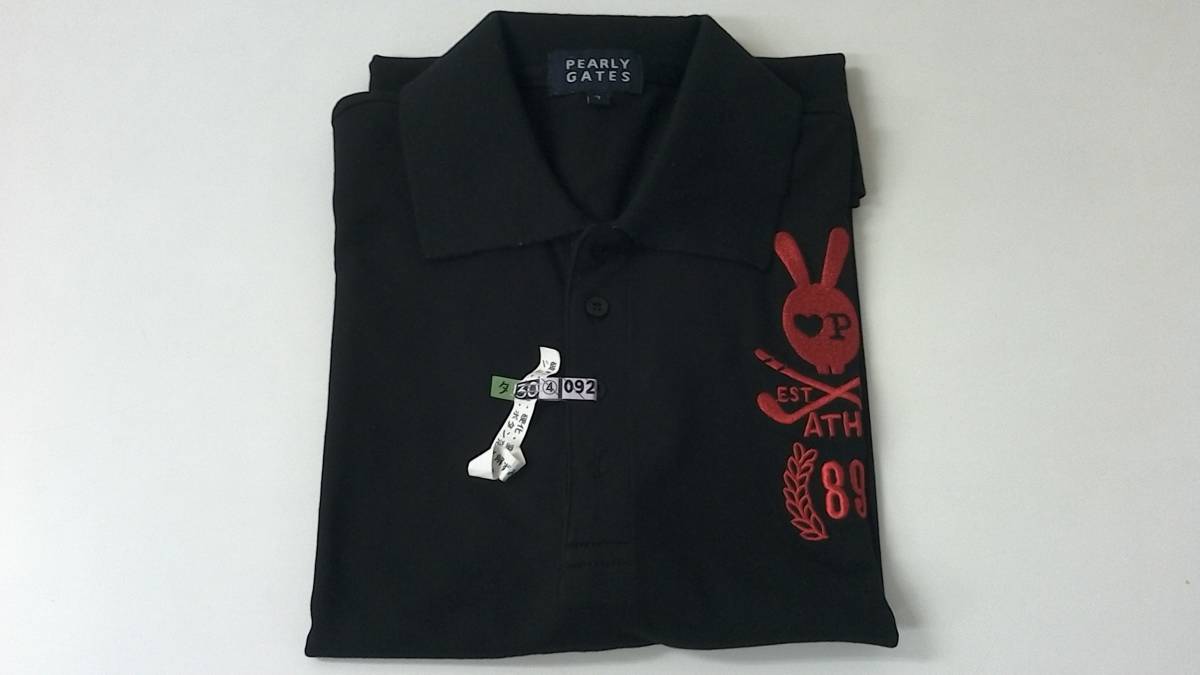 美品【PEARLY GATES 】ポロシャツ／ゴルフウェア／ブラック／サイズ7★ パーリーゲイツ ゴルフウェア ポロシャツ 黒 (サイズ7) タイトライン