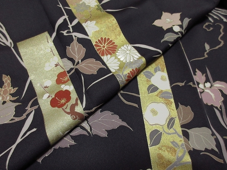 ドークブア■訪問着　金彩刺繍　藍鉄地　菊梅椿　極上の逸品　227