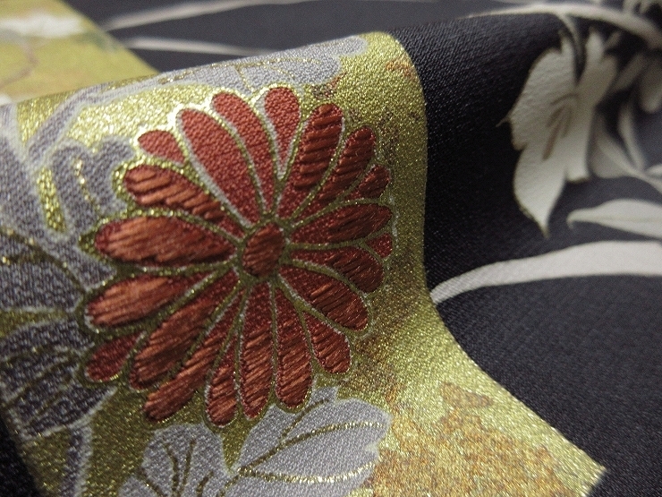 ドークブア■訪問着　金彩刺繍　藍鉄地　菊梅椿　極上の逸品　227
