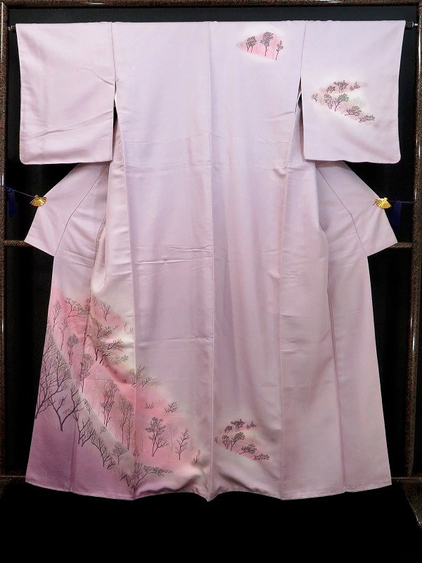 236dxita 訪問着袷着物 ラメ加工 樹木 薄紫色 新古品【ことこと屋】