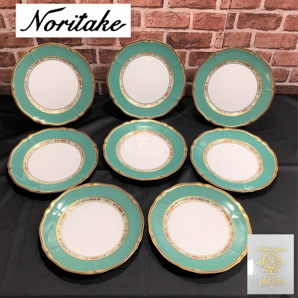 定番人気，100%新品 Noritake/ノリタケ/HANA RINSU/ハナリンス/金縁/直径約26.5cm/大皿/ディナープレート/8枚セット/ /緑色/洋食器/小さなお花柄/(ノリタケ)｜売買されたオークション情報、yahooの商品情報をアーカイブ公 ノリタケ