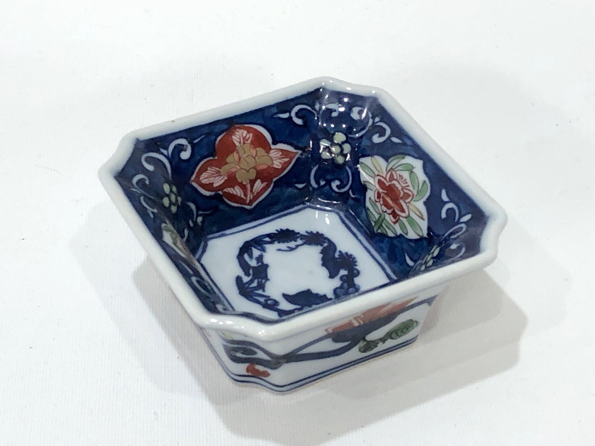 源右衛門]染錦 角小皿 8客セット 中古品* 源右衛門長角皿4