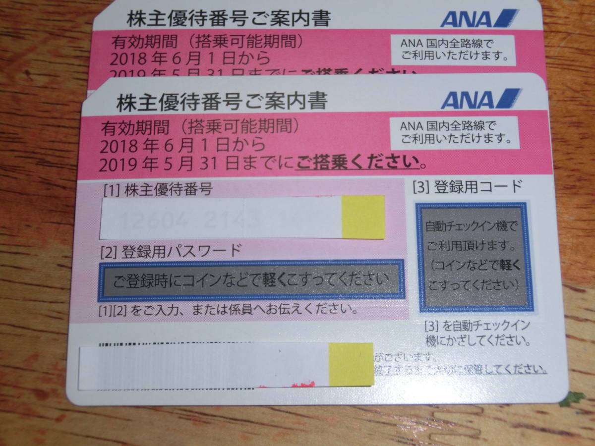 ANA株主優待券 ２枚セット　有効期間（搭乗可能期間）：2019年５月31日まで