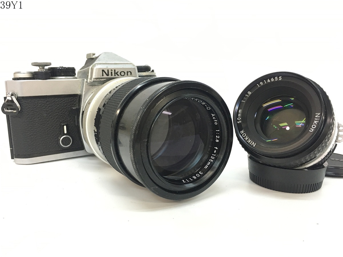 ★Nikon　FE　ニコン　NIKKOR-Q　Auto　135mm 1:2.8　50ｍｍ　1:1.8　一眼レフ　カメラ　ボディ　レンズ　ジャンク　39Y1⑫