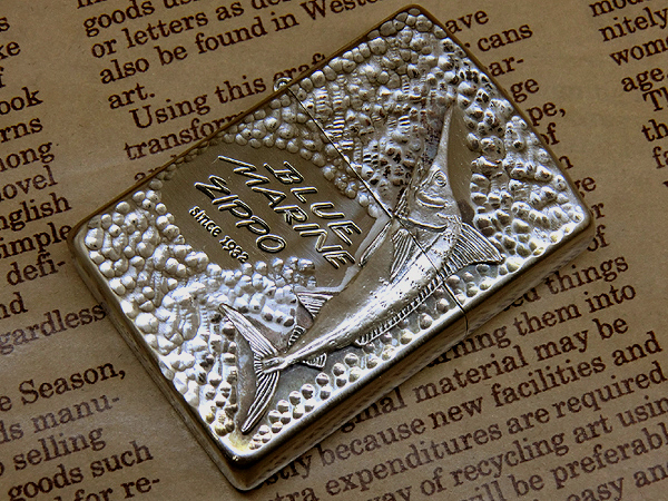 銀張 1996 Blue Marine Sword Fish Metal Zippo(Antique Silver) ブルーマリーン ソードフィッシュ 銀古美槌目＆カジキ鮪メタル 釣り USED