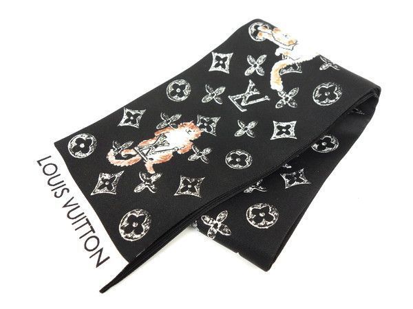新品同様★2019年製【LOUIS VUITTONルイヴィトン】クルーズライン★バンドーキャットグラム★ノワール★黒★スカーフ★MP2269
