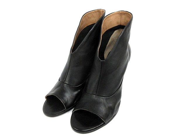 マリー MALLY ブーティ オープントゥ 38 ブラック 黒 190221E レディース