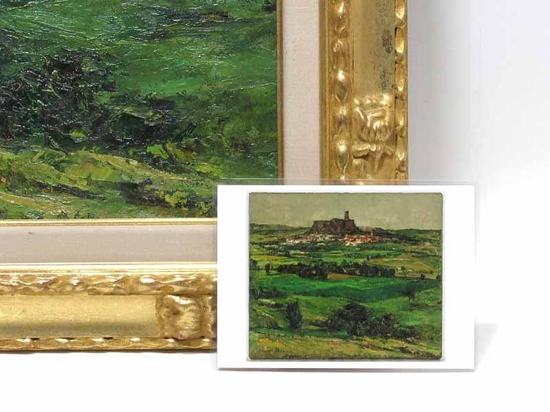 GINZA絵画館 浮田克躬 油絵10号 古城の村 遠望 公式鑑定証書