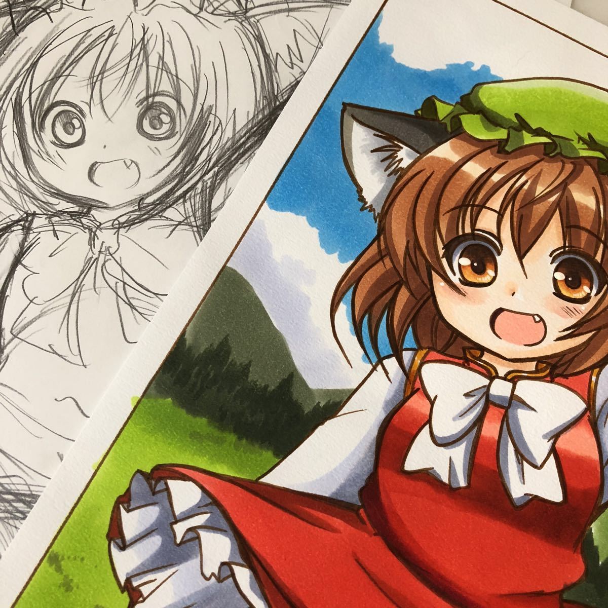 手描き同人イラスト サイズ 東方project 橙 ちぇん 手描きイラスト 売買されたオークション情報 Yahooの商品情報をアーカイブ公開 オークファン Aucfan Com