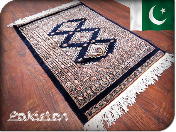パキスタン製カーペットウール100% □美品□Pakistan/パキスタン/高級/手織り/ウール/エスニック