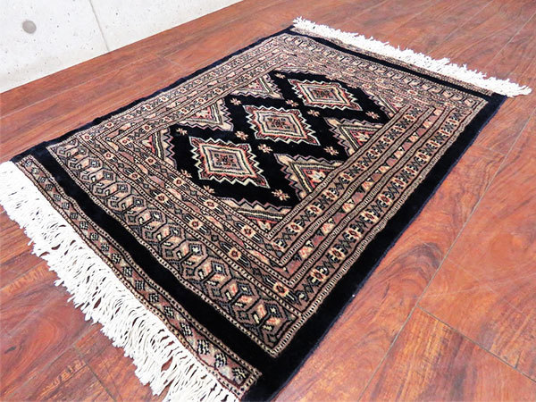 パキスタン製カーペットウール100% □美品□Pakistan/パキスタン/高級/手織り/ウール/エスニック