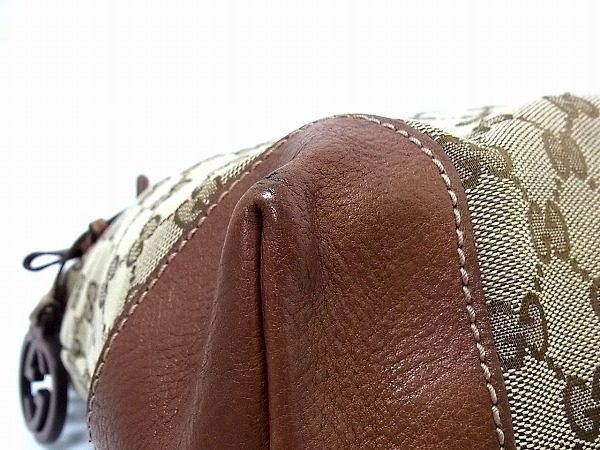 1円 ■美品■ GUCCI グッチ 247237・213048 オールドグッチ GGキャンバス×レザー ヴィンテージ トートバッグ ブラウン系 B5818hQ