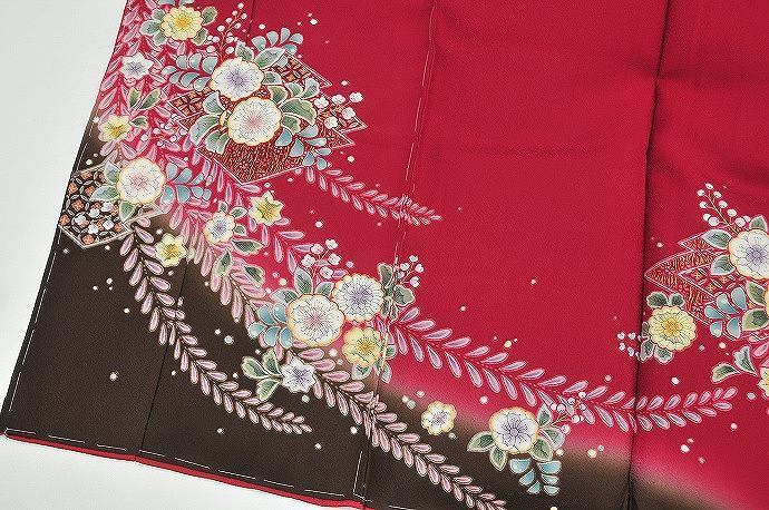 inagoya■振袖祭開催!!当店イチオシの第7弾☆【仮絵羽・振袖】赤 八掛付 正絹 未仕立て 新古品 リメイク素材 n8852js