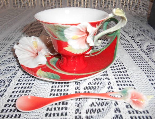フランツ コレクション FRANZ 陶花ハイビスカス カップ&ソーサー1客 フランツ コレクション FRANZ 陶花ハイビスカス カップ&ソーサー1客