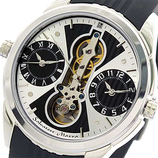 新品正規品【最新作】サルバトーレマーラSALVATORE MARRAアンティークレトロ自動巻きツインクォーツ腕時計メンズプレゼントギフト白_1