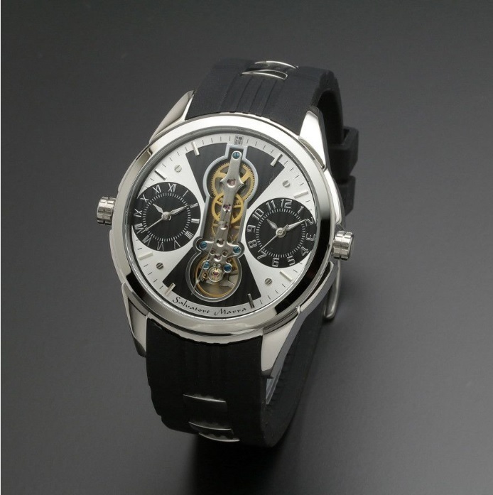 新品正規品【最新作】サルバトーレマーラSALVATORE MARRAアンティークレトロ自動巻きツインクォーツ腕時計メンズプレゼントギフト白_2