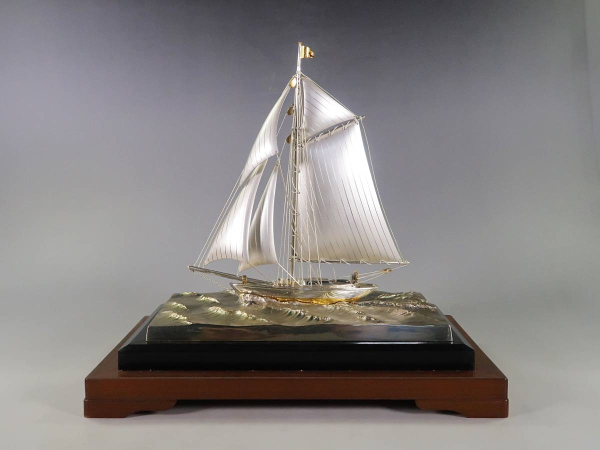 《玉》*805　シルバー970　帆船　船　ヨット　104g　ガラスケース　シルバー/銀製/置物_1