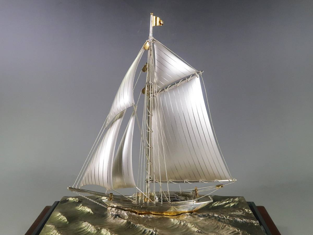 《玉》*805　シルバー970　帆船　船　ヨット　104g　ガラスケース　シルバー/銀製/置物_2