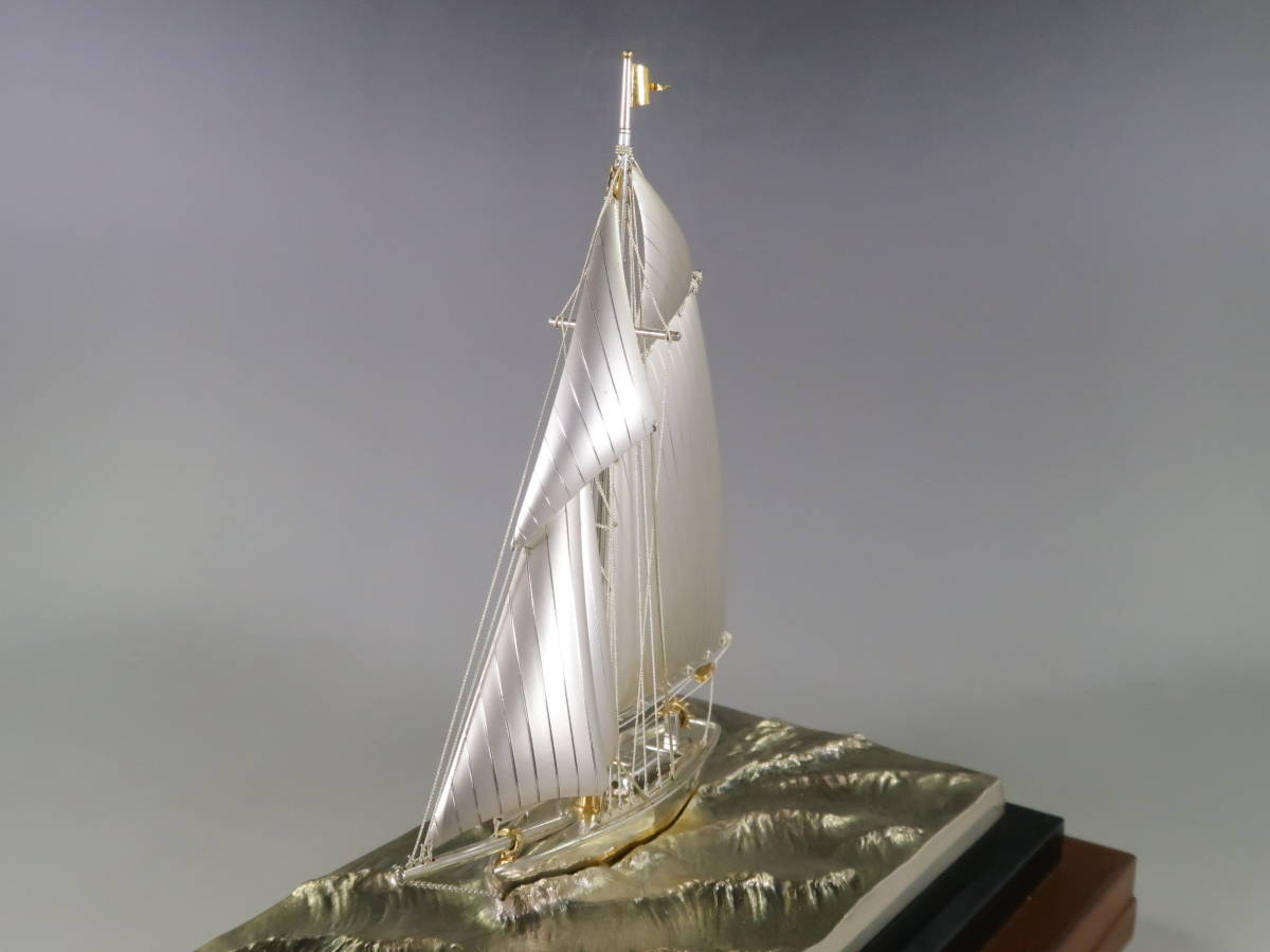 《玉》*805　シルバー970　帆船　船　ヨット　104g　ガラスケース　シルバー/銀製/置物_3