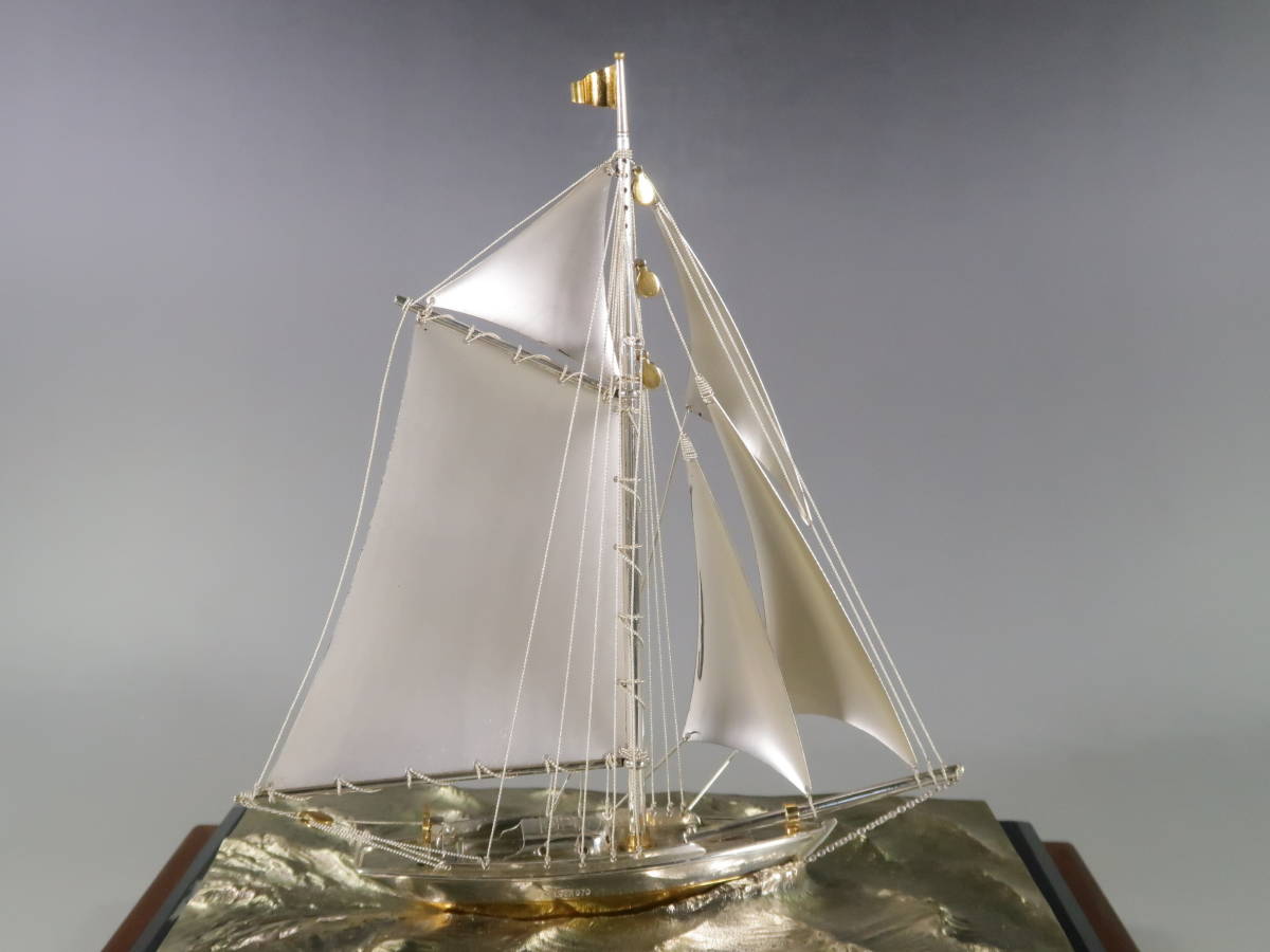 《玉》*805　シルバー970　帆船　船　ヨット　104g　ガラスケース　シルバー/銀製/置物_4