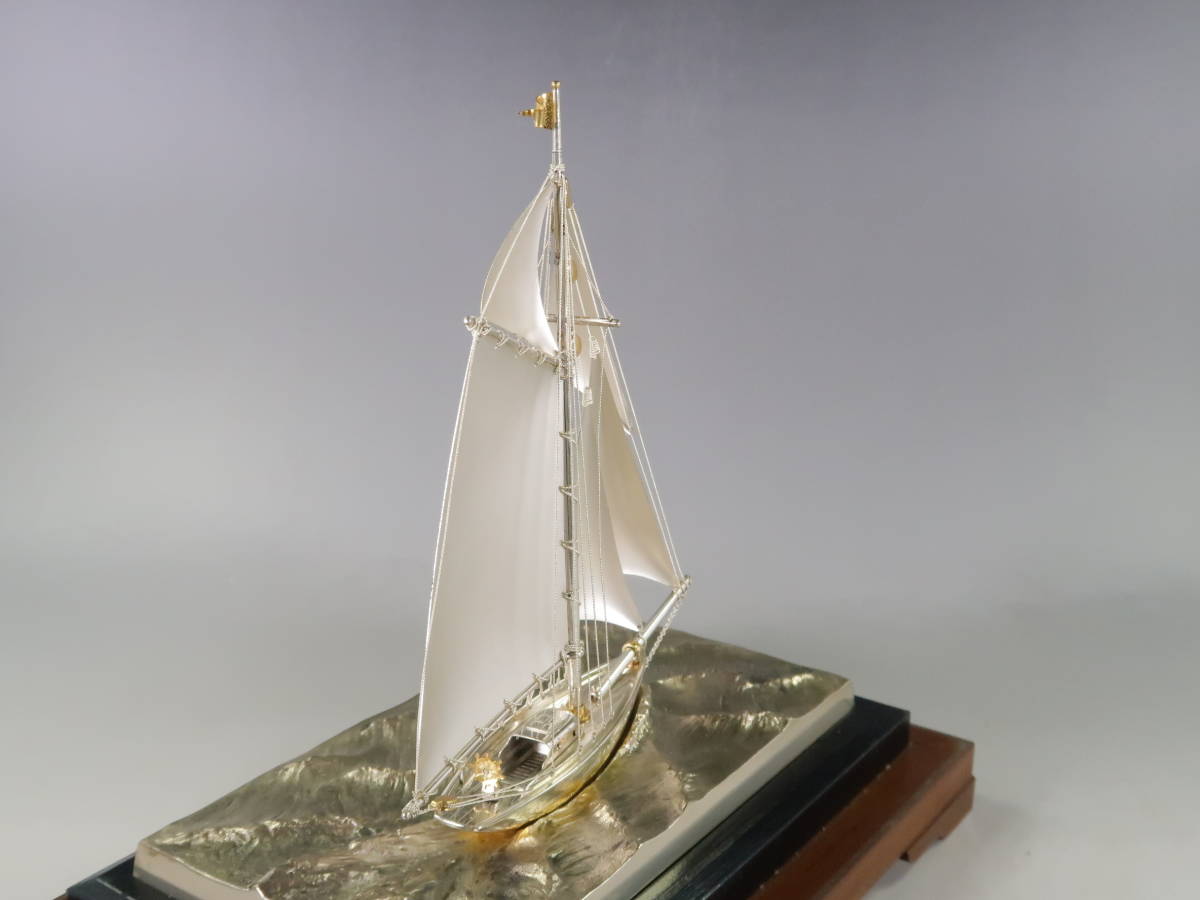 《玉》*805　シルバー970　帆船　船　ヨット　104g　ガラスケース　シルバー/銀製/置物_5