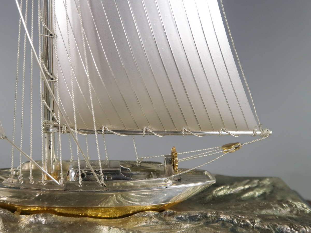《玉》*805　シルバー970　帆船　船　ヨット　104g　ガラスケース　シルバー/銀製/置物_8