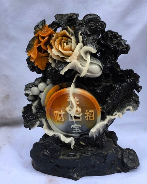 藏出 古董品 寿山石 觀賞石 招財進寶 精密 彫刻 賞物 擺件 藏出古董