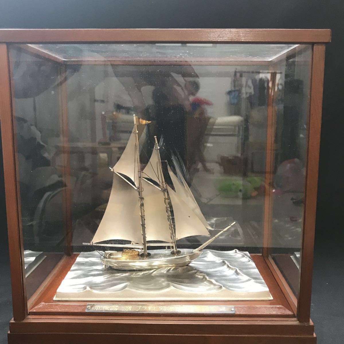 銀製　大型ヨット　置物　「STERLING SILVER」刻印入り　2本マスト大型帆船　銀製品　_1