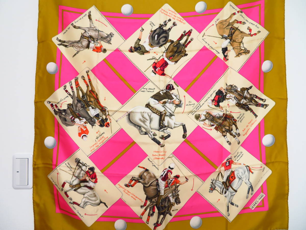 良好】エルメス カレ90 Hermes Cup Palm Beach ポロの世界 スカーフ