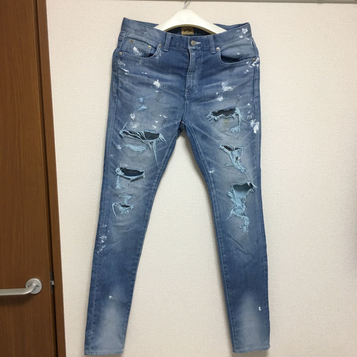 Marblesマーブルズ 2018SS CRYSTAL DESTROY STRETCH SKINNY JEANSクリスタルデストロイストレッチスキニーデニムパンツ