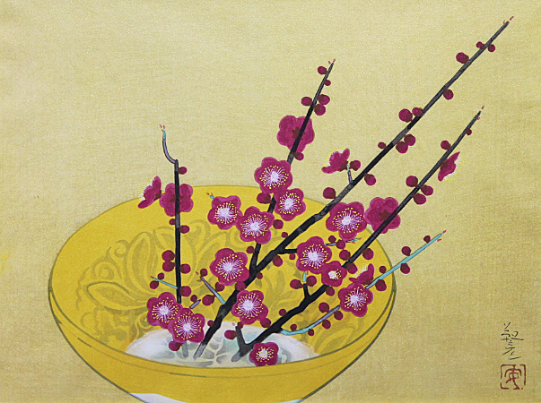 □安田靫彦 【紅梅】 木版画 刷込みサイン エディション有り Yahoo