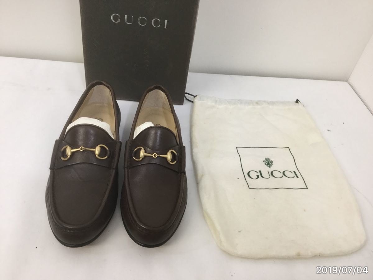 極美品GUCCIグッチ ブラウン ゴールド金具 スエード ビットローファー 