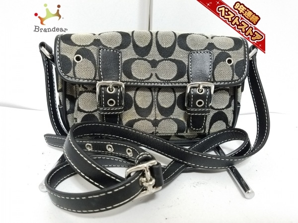 販促大王 コーチ COACH ショルダーバッグ 6844 シグネチャーミニフィールドバッグ ジャガード×レザー アイボリー×黒 バッグ