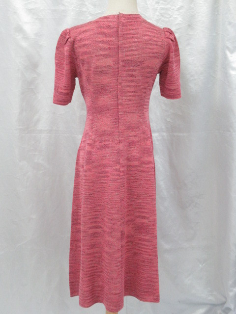 □斉藤都世子/サイトウトヨコ サマーニット 半袖ワンピース M～L相当/ピンク系/バタフライデザイン/ミモレ丈＃09435024