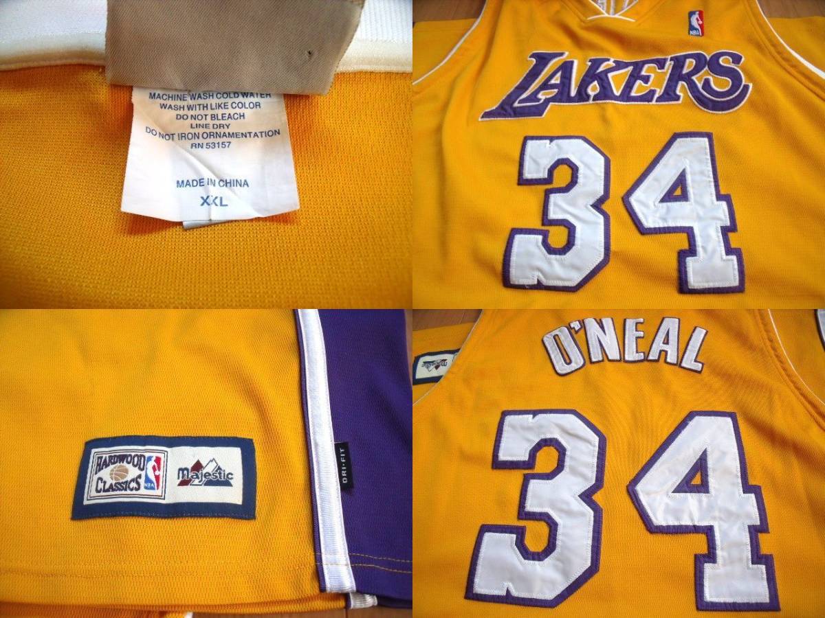 NBA レイカーズ ユニフォーム 0 #34 シャキール・オニール オニール ロサンゼルスレイカーズシャキール・オニール 刺繍ユニフォーム シャキール Ness &amp; ロサンゼルス・レイカーズ O'Neal ナイキ ロンゾボール