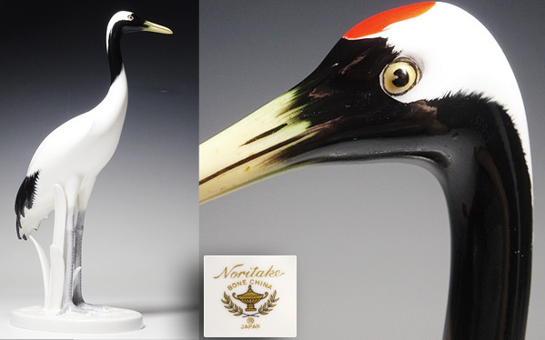 侍】ノリタケ Noritake 白磁丹頂鶴置物 27cm フィギュリン 保証品