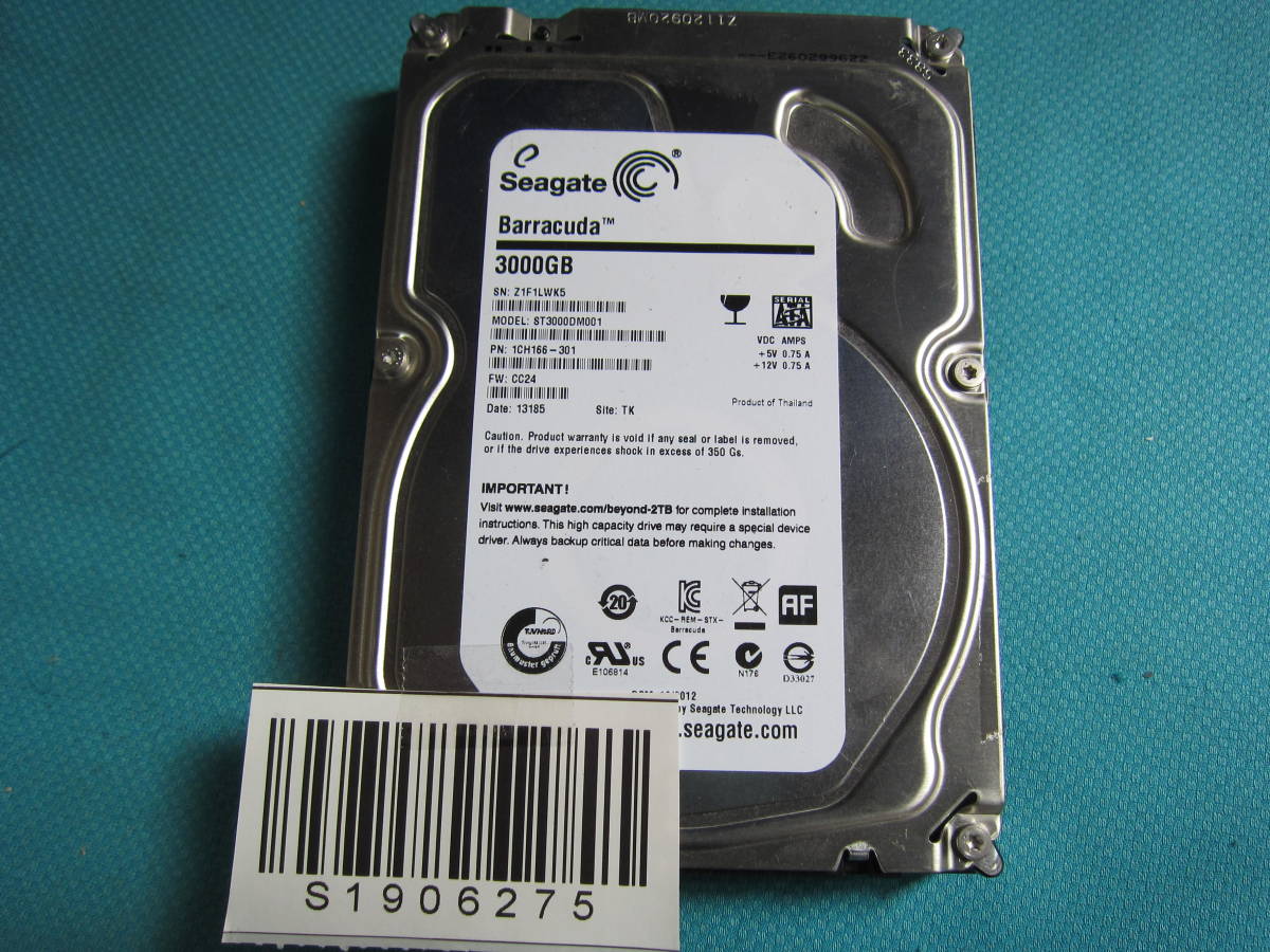 【HOT，品質保証】 S1906275 HDD / Seagate / 3TB / SATA/3.5インチ/ データ消去済み/(2TB～)｜売買されたオークション情報、yahooの商品情報をアーカイブ公開 - オークファン 3.5 SerialATA