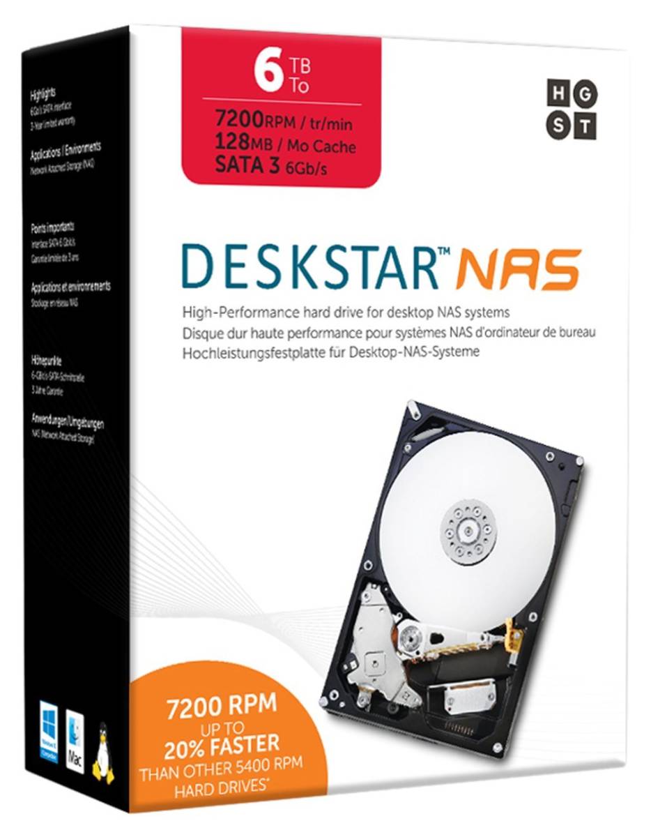 HGST Deskstar NAS 0S04007 6TB パッケージ版 3.5インチ/7,2Krpm 128MB SATA 6Gb/s