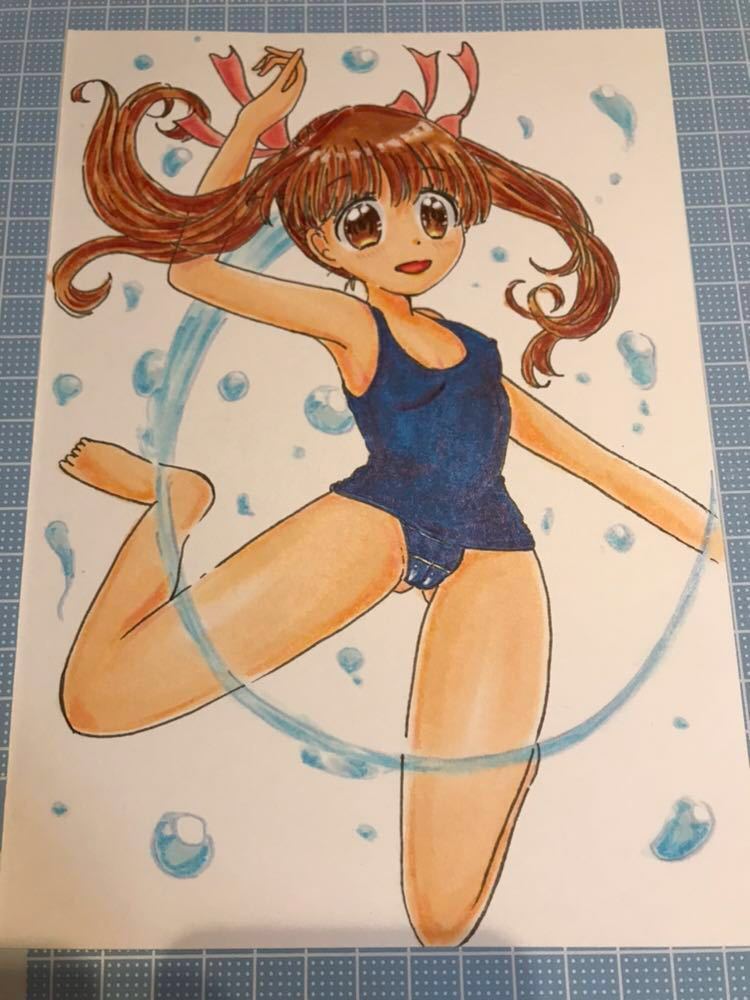 手描き イラスト 12歳。 綾瀬花日 スクール水着 オリジナル(手描き