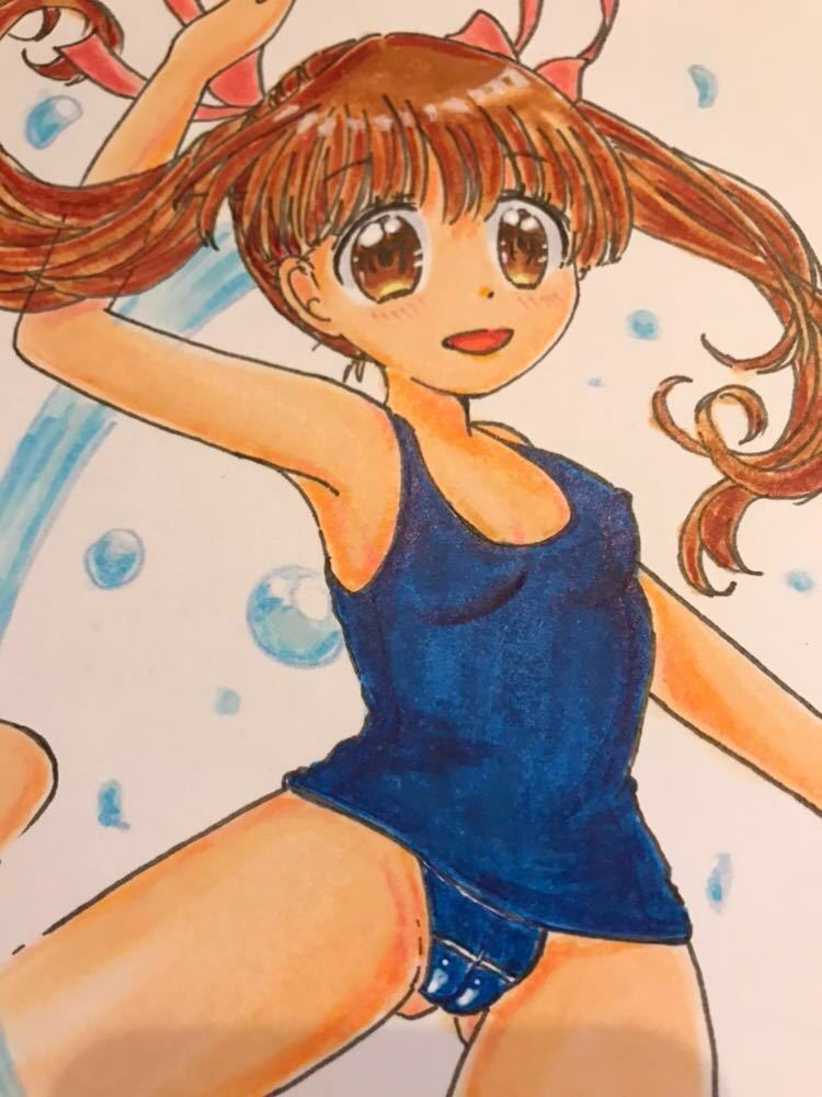手描き イラスト 12歳。 綾瀬花日 スクール水着 オリジナル(手描き