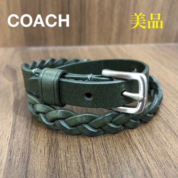 美品 COACH コーチ レザー ブレスレット チョーカー カーキ(服飾小物 
